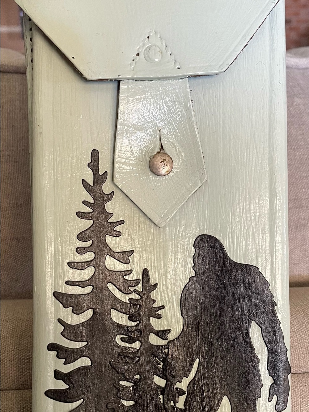 Hand-Painted Sage Green Belt Pouch with Black Woodland Silhouette Sasquatch